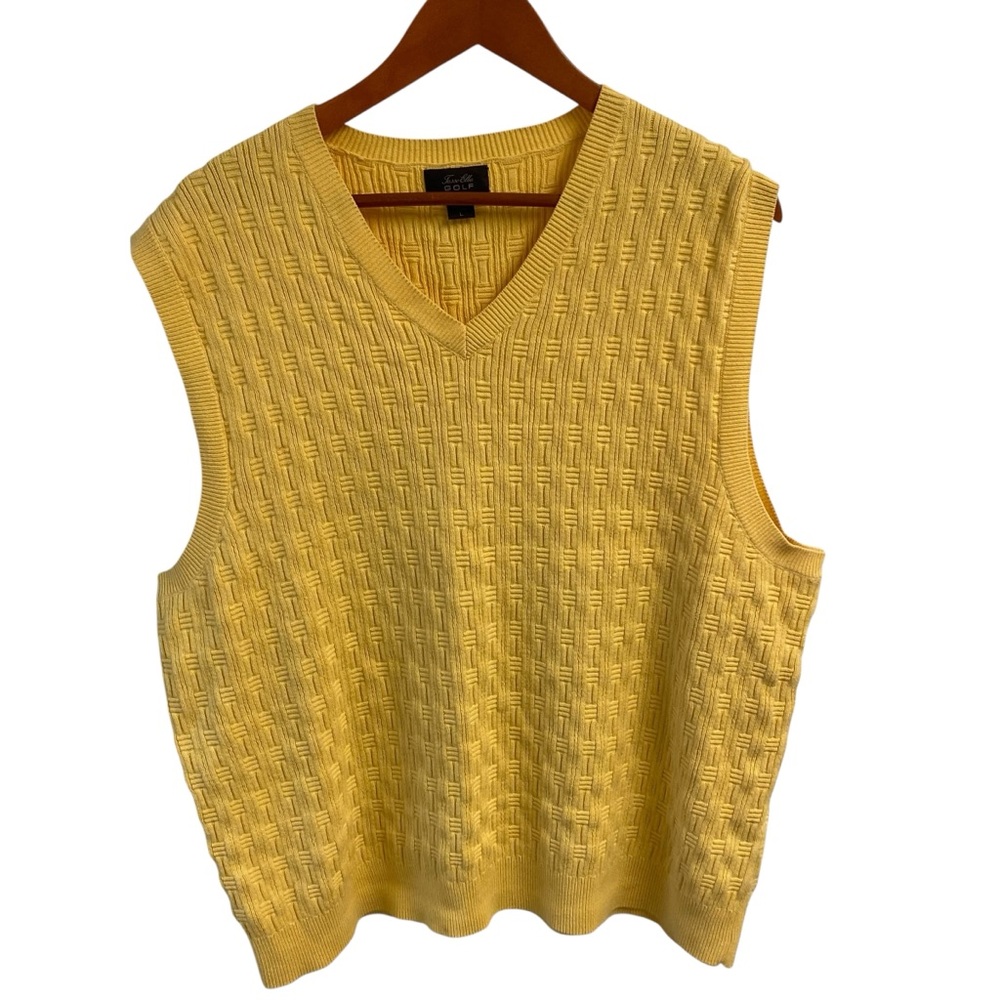 Tasso Elba Golf Yellow V-Neck Cable Knit Vest Size Large